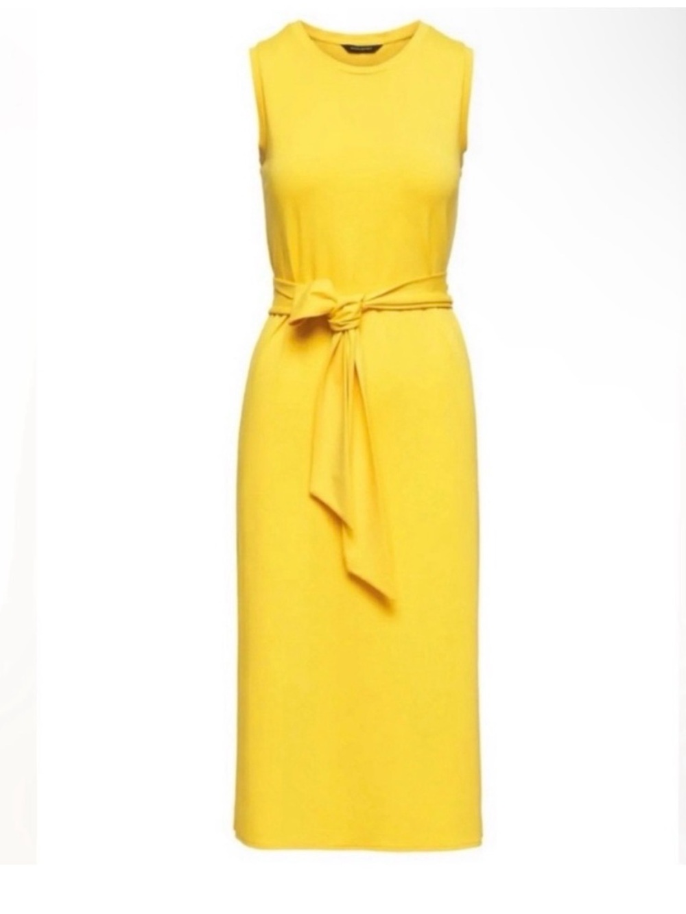 Banana Republic Bright Yellow Sleeveless Jersey Tie-Waist Midi Dress S